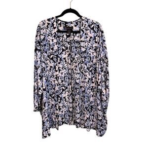 Lane Bryant Kimono Womens Size 18/20 Blue Floral Print Open Front 3/4 Sleeve